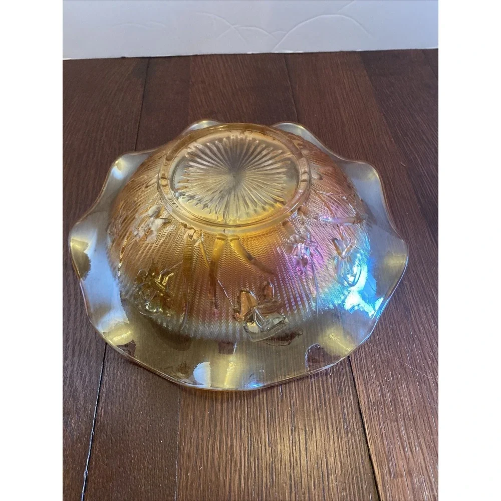 Vintage Jeannette Iris‎ Herringbone Marigold Depression Carnival Glass 9.5